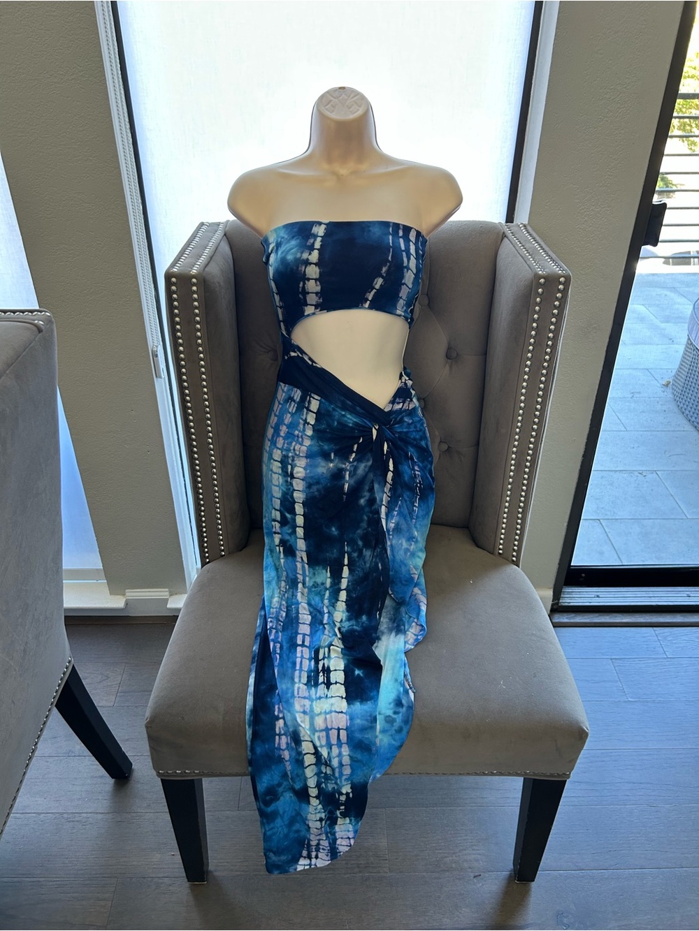 Fashion Nova Blue Tie-Dye Cutout Bandeau Dress